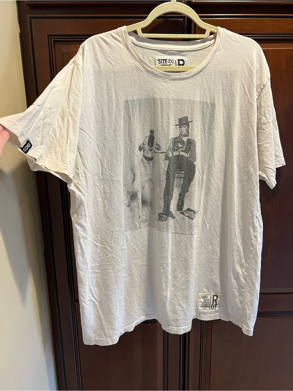 Roots of Fight David Bowie Diamond Dogs Photo Vintage White Thin Style Tee - 2XL